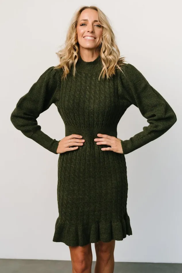 Baltic Born Short Dresses Rhonda Sweater Dress Deep Olive 8211 Women Baltic Born Short Dresses Rhonda Sweater Dress Deep Olive 8211 Women