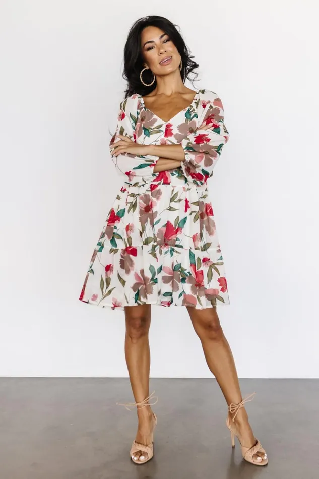 Baltic Born Short Dresses Shelley Short Dress Ivory Floral 8211 Women