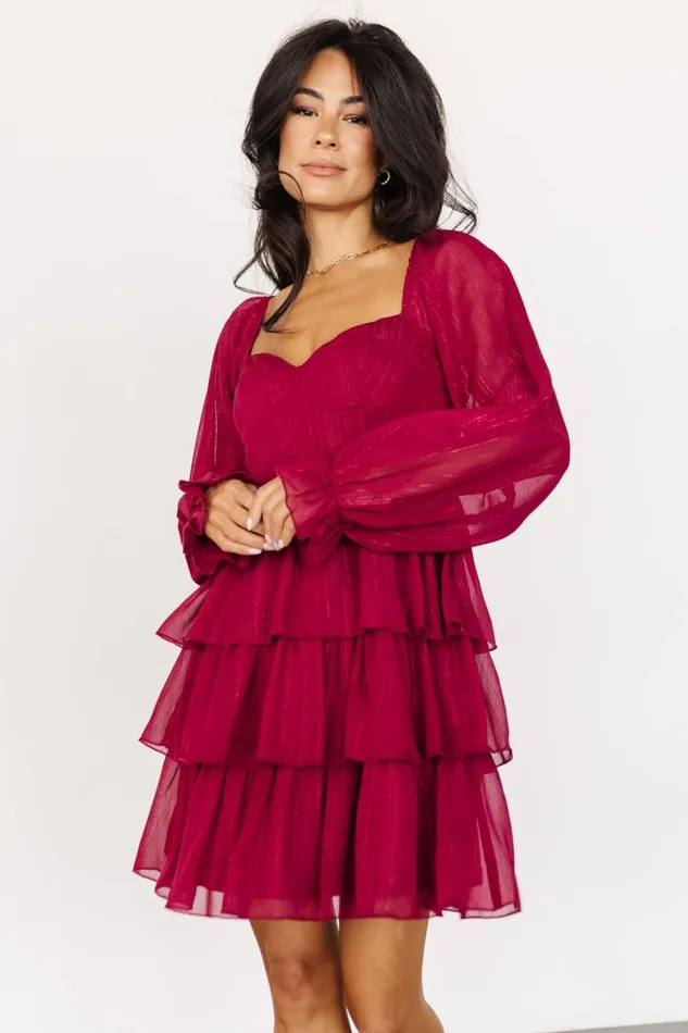 Baltic Born Short Dresses Thompson Tiered Short Dress Burgundy 8211 Women Baltic Born Short Dresses Thompson Tiered Short Dress Burgundy 8211 Women