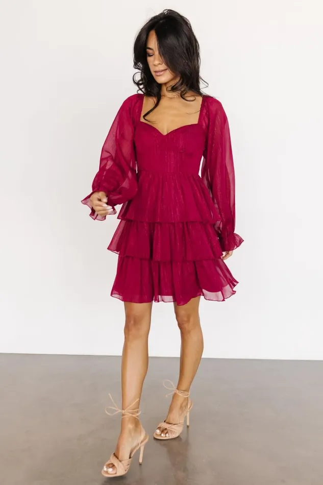 Baltic Born Short Dresses Thompson Tiered Short Dress Burgundy 8211 Women Baltic Born Short Dresses Thompson Tiered Short Dress Burgundy 8211 Women