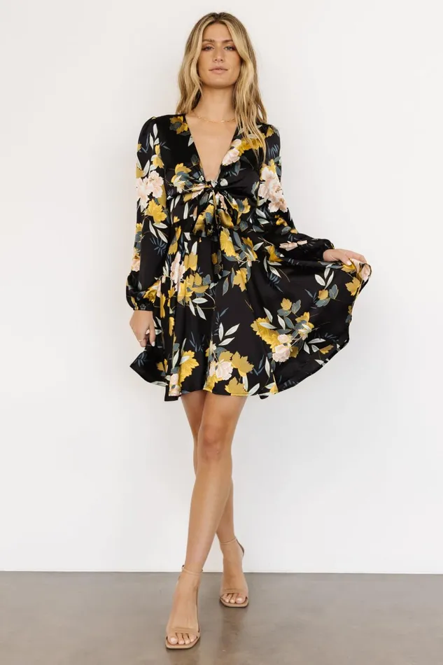 Baltic Born Short Dresses Woodbury Satin Mini Dress Black Floral 8211 Women Baltic Born Short Dresses Woodbury Satin Mini Dress Black Floral 8211 Women