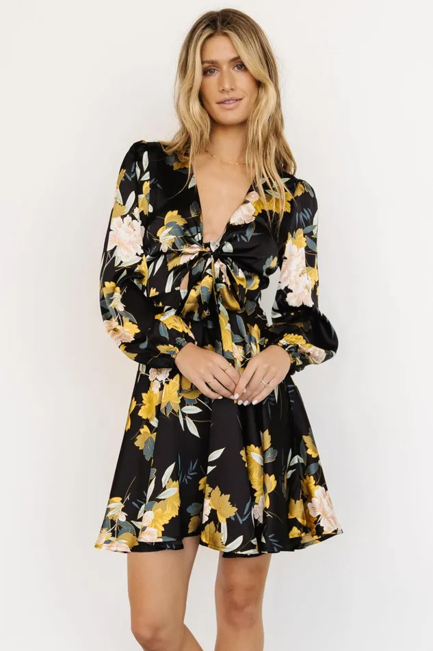 Baltic Born Short Dresses Woodbury Satin Mini Dress Black Floral 8211 Women Baltic Born Short Dresses Woodbury Satin Mini Dress Black Floral 8211 Women