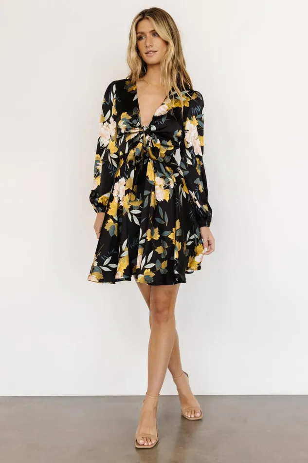 Baltic Born Short Dresses Woodbury Satin Mini Dress Black Floral 8211 Women Baltic Born Short Dresses Woodbury Satin Mini Dress Black Floral 8211 Women