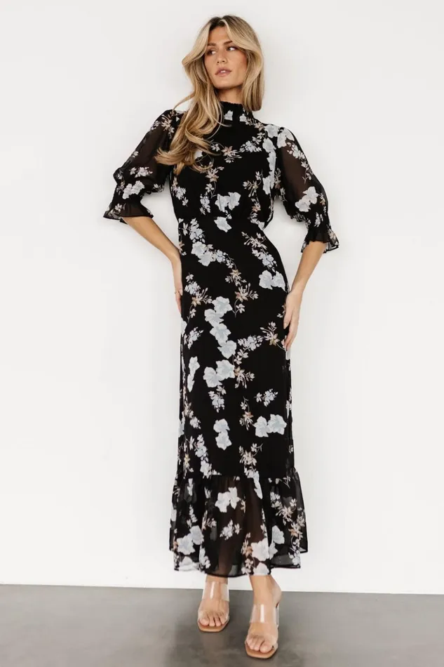 Baltic Born The Guest Edit Marie Mock Neck Maxi Dress Black Floral 8211 Women