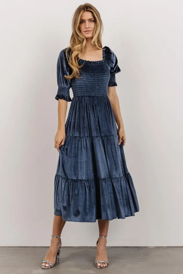 Baltic Born The Guest Edit Vivaldi Smocked Velvet Midi Dress Blue 8211 Women Baltic Born The Guest Edit Vivaldi Smocked Velvet Midi Dress Blue 8211 Women