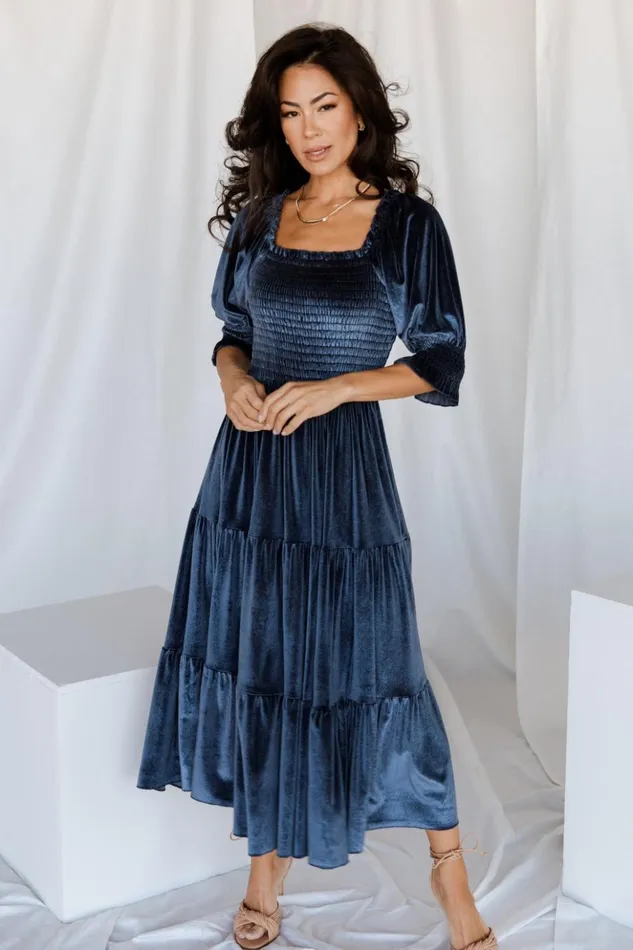 Baltic Born The Guest Edit Vivaldi Smocked Velvet Midi Dress Blue 8211 Women Baltic Born The Guest Edit Vivaldi Smocked Velvet Midi Dress Blue 8211 Women