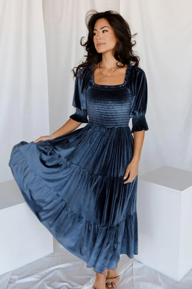 Baltic Born The Guest Edit Vivaldi Smocked Velvet Midi Dress Blue 8211 Women Baltic Born The Guest Edit Vivaldi Smocked Velvet Midi Dress Blue 8211 Women