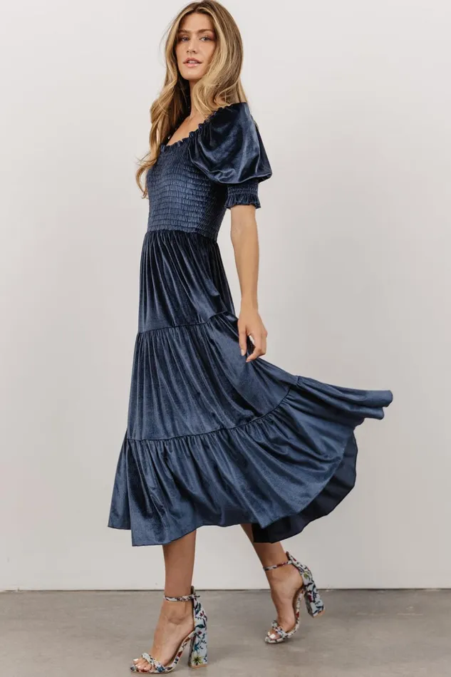 Baltic Born The Guest Edit Vivaldi Smocked Velvet Midi Dress Blue 8211 Women Baltic Born The Guest Edit Vivaldi Smocked Velvet Midi Dress Blue 8211 Women