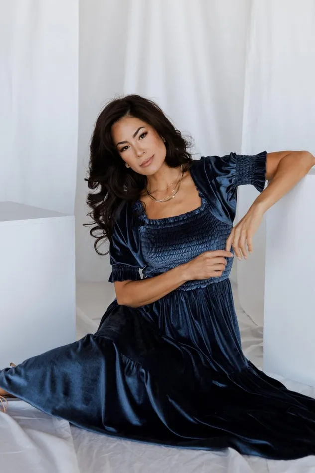 Baltic Born The Guest Edit Vivaldi Smocked Velvet Midi Dress Blue 8211 Women Baltic Born The Guest Edit Vivaldi Smocked Velvet Midi Dress Blue 8211 Women