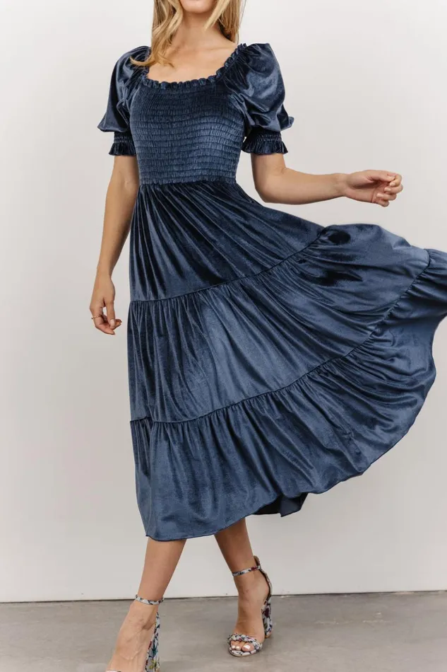 Baltic Born The Guest Edit Vivaldi Smocked Velvet Midi Dress Blue 8211 Women Baltic Born The Guest Edit Vivaldi Smocked Velvet Midi Dress Blue 8211 Women
