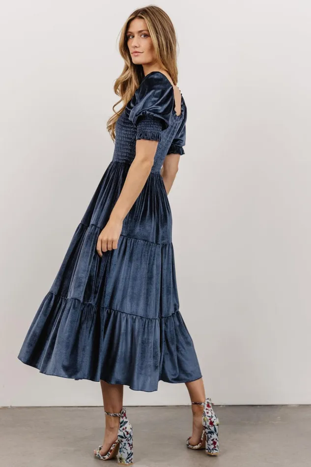 Baltic Born The Guest Edit Vivaldi Smocked Velvet Midi Dress Blue 8211 Women Baltic Born The Guest Edit Vivaldi Smocked Velvet Midi Dress Blue 8211 Women
