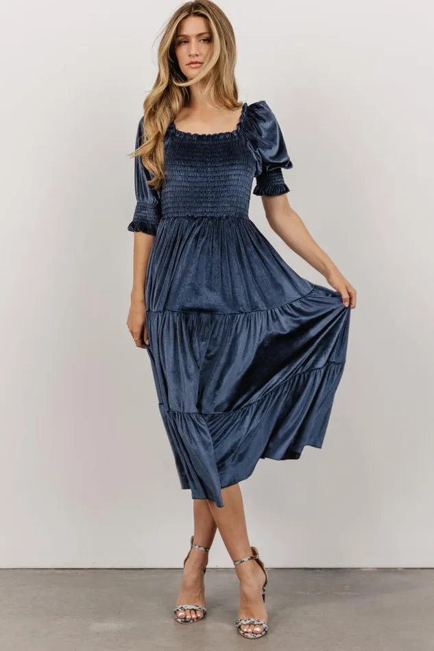 Baltic Born The Guest Edit Vivaldi Smocked Velvet Midi Dress Blue 8211 Women Baltic Born The Guest Edit Vivaldi Smocked Velvet Midi Dress Blue 8211 Women