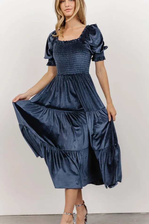 Baltic Born The Guest Edit Vivaldi Smocked Velvet Midi Dress Blue 8211 Women Baltic Born The Guest Edit Vivaldi Smocked Velvet Midi Dress Blue 8211 Women