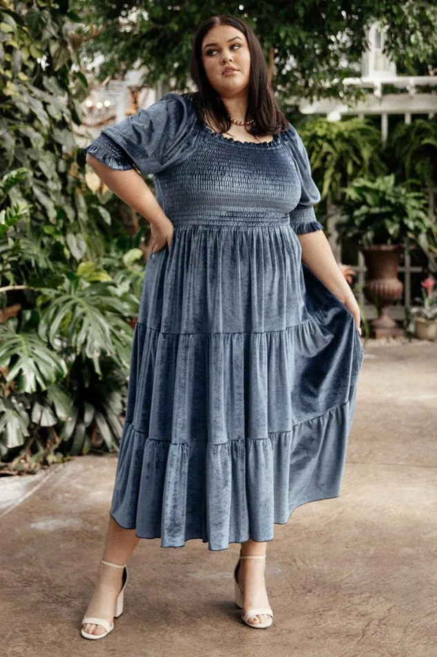 Baltic Born The Guest Edit Vivaldi Smocked Velvet Midi Dress Blue 8211 Women Baltic Born The Guest Edit Vivaldi Smocked Velvet Midi Dress Blue 8211 Women