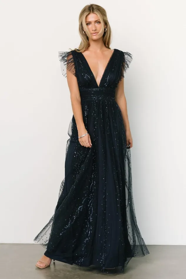 Baltic Born Tulle Styles Annika Sequin Mesh Maxi Dress Navy 8211 Women