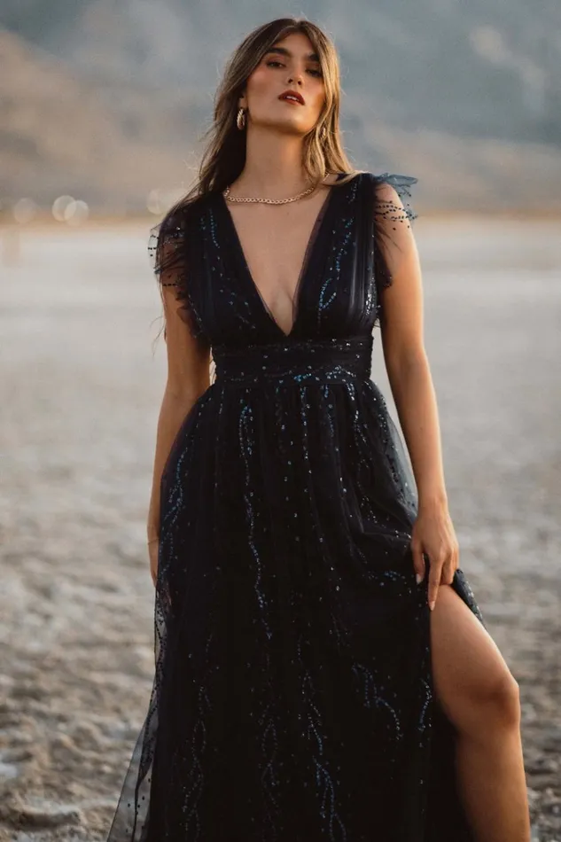 Baltic Born Tulle Styles Annika Sequin Mesh Maxi Dress Navy 8211 Women Baltic Born Tulle Styles Annika Sequin Mesh Maxi Dress Navy 8211 Women