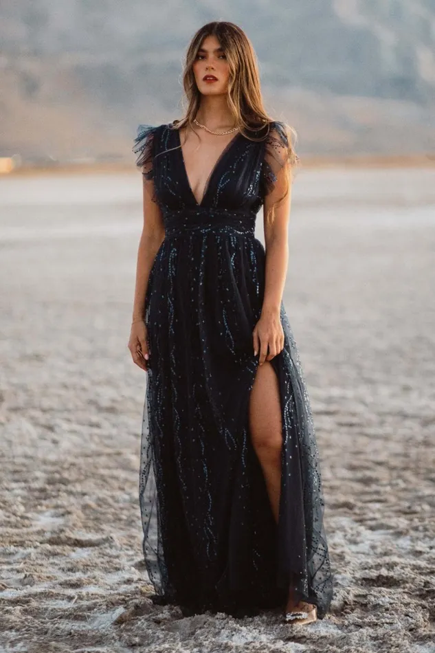 Baltic Born Tulle Styles Annika Sequin Mesh Maxi Dress Navy 8211 Women Baltic Born Tulle Styles Annika Sequin Mesh Maxi Dress Navy 8211 Women