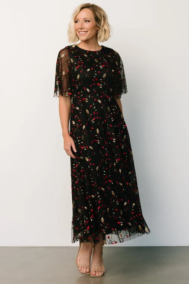 Baltic Born Tulle Styles Arabella Embroidered Tulle Maxi Dress Black Red 8211 Women Baltic Born Tulle Styles Arabella Embroidered Tulle Maxi Dress Black Red 8211 Women