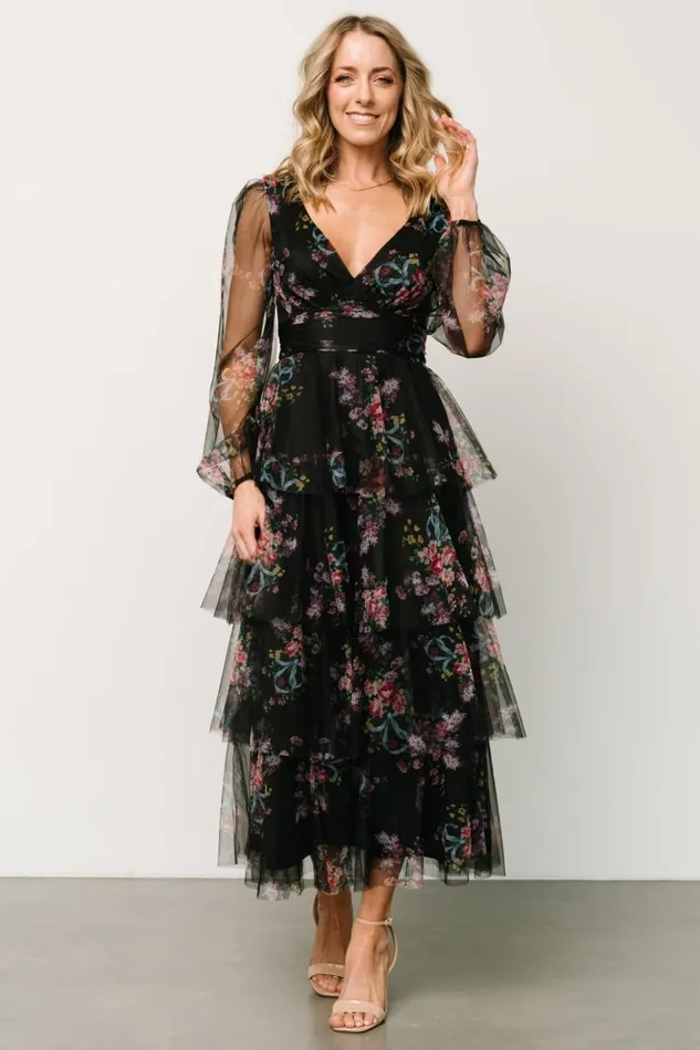 Baltic Born Tulle Styles Carolina Tulle Tiered Maxi Dress Black Floral 8211 Women Baltic Born Tulle Styles Carolina Tulle Tiered Maxi Dress Black Floral 8211 Women