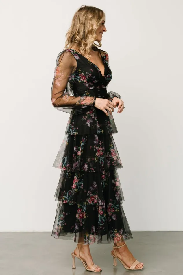 Baltic Born Tulle Styles Carolina Tulle Tiered Maxi Dress Black Floral 8211 Women Baltic Born Tulle Styles Carolina Tulle Tiered Maxi Dress Black Floral 8211 Women