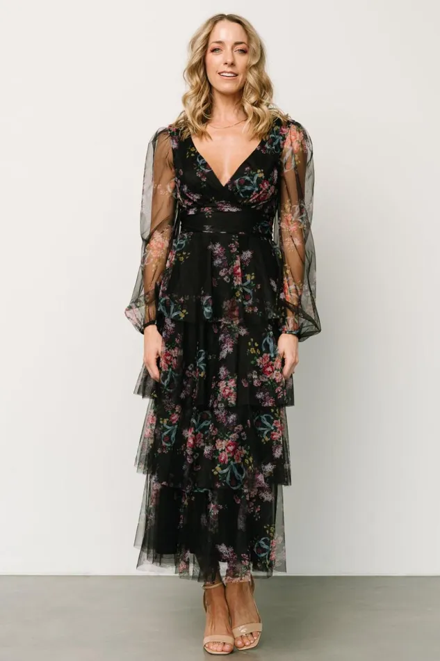Baltic Born Tulle Styles Carolina Tulle Tiered Maxi Dress Black Floral 8211 Women Baltic Born Tulle Styles Carolina Tulle Tiered Maxi Dress Black Floral 8211 Women