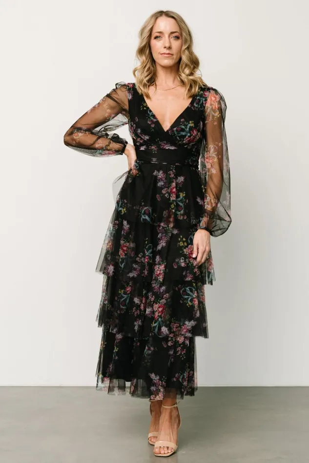 Baltic Born Tulle Styles Carolina Tulle Tiered Maxi Dress Black Floral 8211 Women Baltic Born Tulle Styles Carolina Tulle Tiered Maxi Dress Black Floral 8211 Women