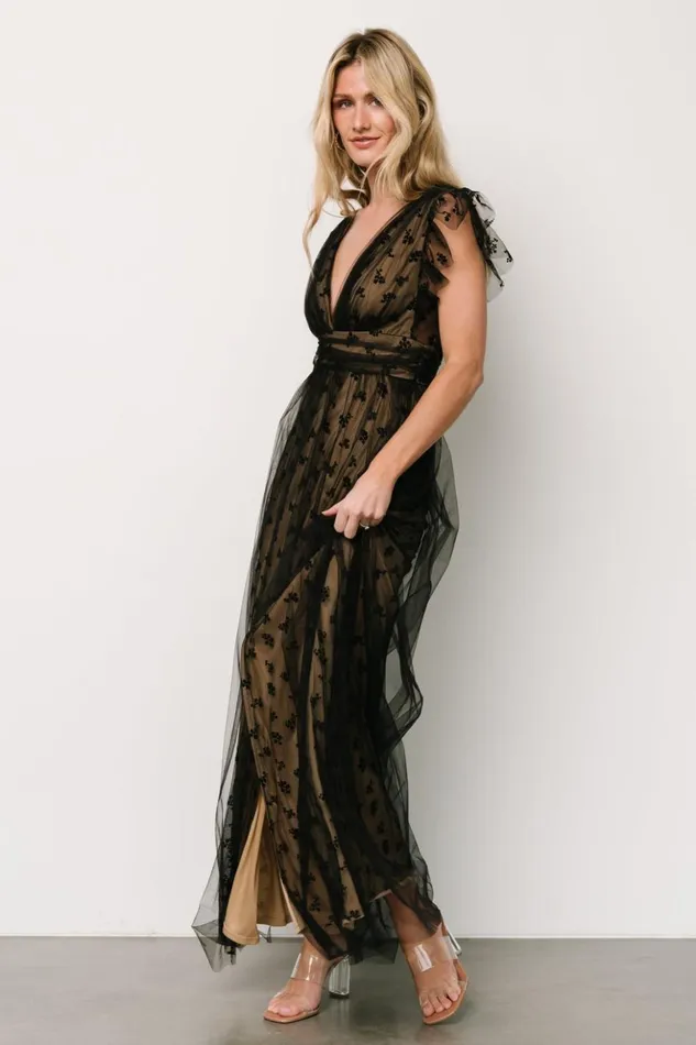 Baltic Born Tulle Styles Caterina Tulle Maxi Dress Black Nude 8211 Women Baltic Born Tulle Styles Caterina Tulle Maxi Dress Black Nude 8211 Women