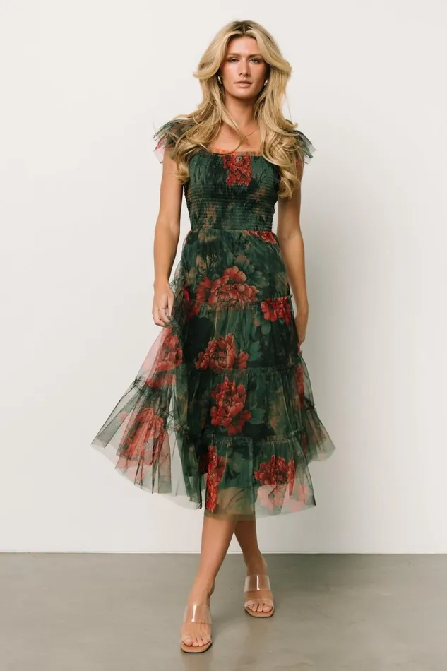 Baltic Born Tulle Styles Clementine Tulle Midi Dress Dark Green Floral 8211 Women Baltic Born Tulle Styles Clementine Tulle Midi Dress Dark Green Floral 8211 Women