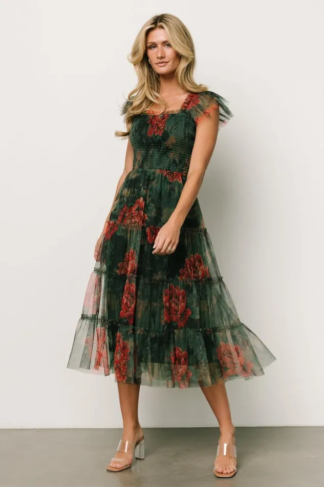 Baltic Born Tulle Styles Clementine Tulle Midi Dress Dark Green Floral 8211 Women Baltic Born Tulle Styles Clementine Tulle Midi Dress Dark Green Floral 8211 Women