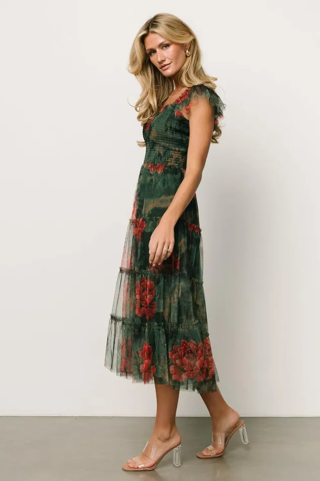 Baltic Born Tulle Styles Clementine Tulle Midi Dress Dark Green Floral 8211 Women Baltic Born Tulle Styles Clementine Tulle Midi Dress Dark Green Floral 8211 Women