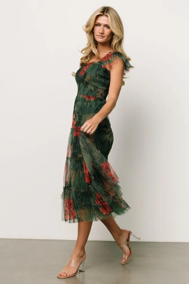 Baltic Born Tulle Styles Clementine Tulle Midi Dress Dark Green Floral 8211 Women Baltic Born Tulle Styles Clementine Tulle Midi Dress Dark Green Floral 8211 Women