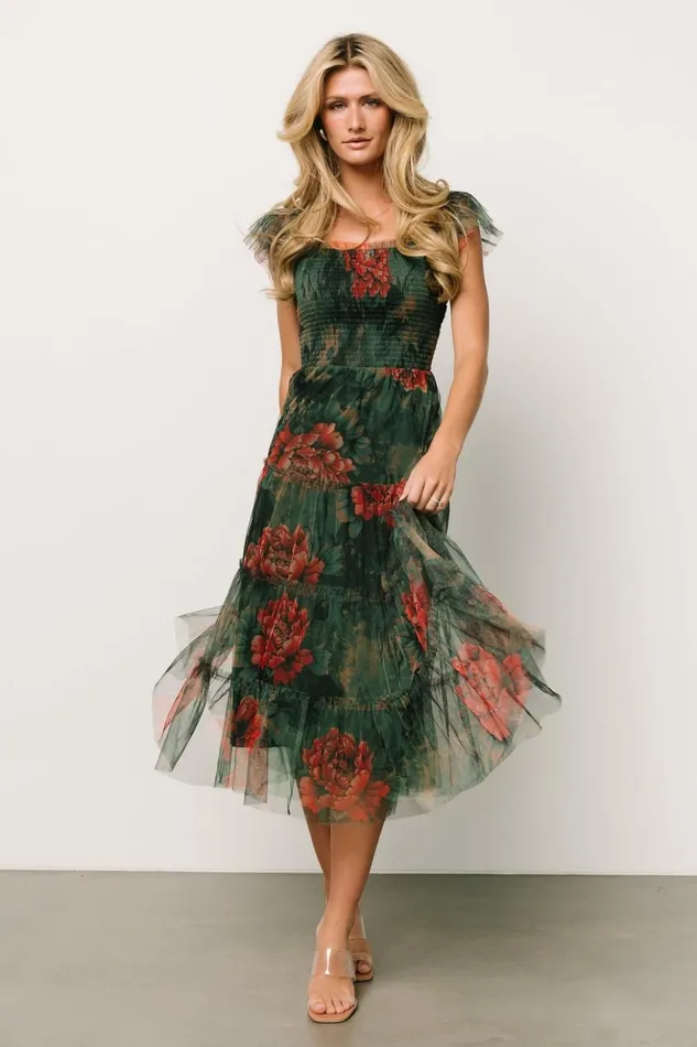 Baltic Born Tulle Styles Clementine Tulle Midi Dress Dark Green Floral 8211 Women Baltic Born Tulle Styles Clementine Tulle Midi Dress Dark Green Floral 8211 Women