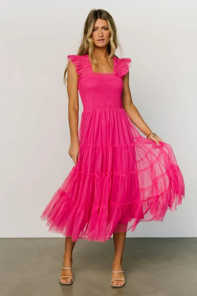 Baltic Born Tulle Styles Emma Smocked Tulle Dress Hot Pink 8211 Women