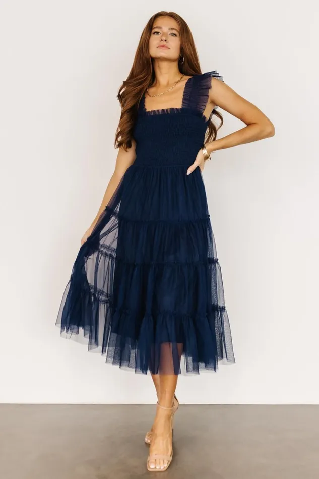 Baltic Born Tulle Styles Emma Smocked Tulle Dress Navy 8211 Women
