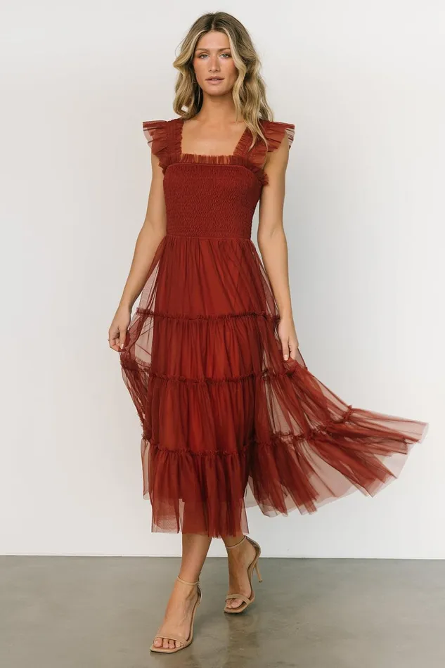 Baltic Born Tulle Styles Emma Smocked Tulle Dress Oxblood 8211 Women Baltic Born Tulle Styles Emma Smocked Tulle Dress Oxblood 8211 Women