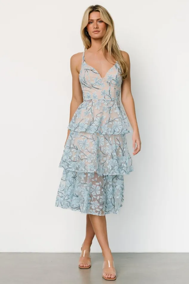 Baltic Born Tulle Styles Giavanna Tiered Midi Dress Dusty Blue 8211 Women