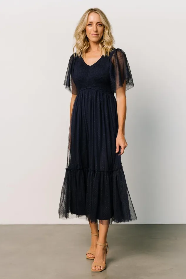Baltic Born Tulle Styles Martha Smocked Tulle Dress Navy 8211 Women