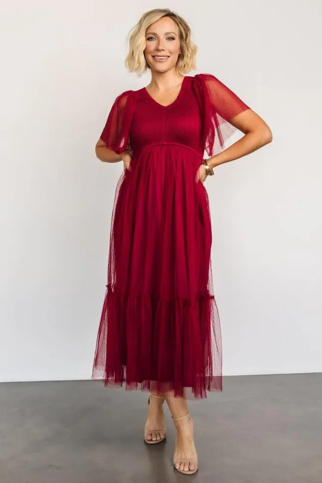 Baltic Born Tulle Styles Martha Smocked Tulle Dress Wine 8211 Women