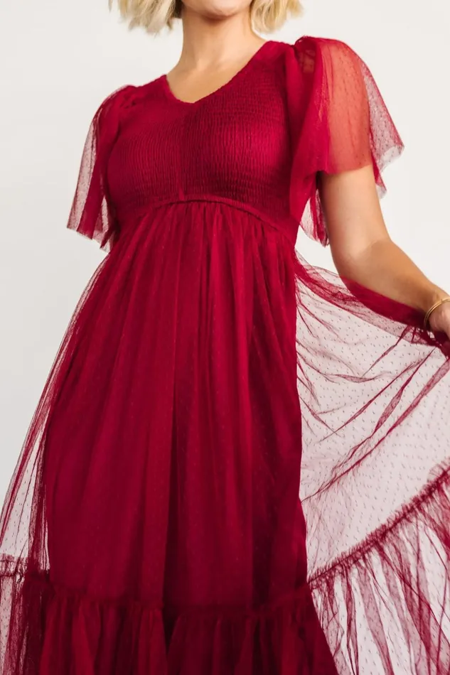Baltic Born Tulle Styles Martha Smocked Tulle Dress Wine 8211 Women Baltic Born Tulle Styles Martha Smocked Tulle Dress Wine 8211 Women