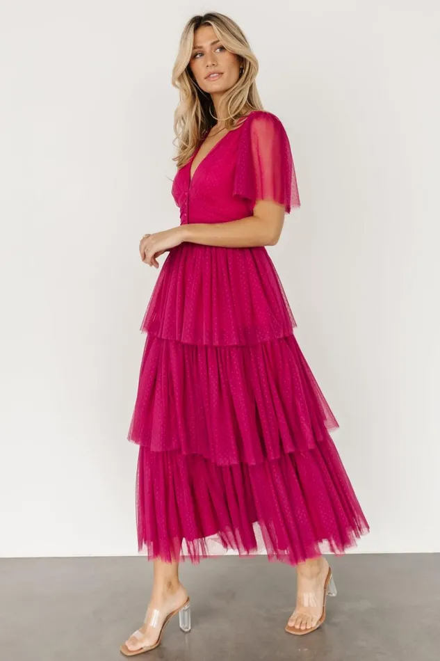 Baltic Born Tulle Styles Starlet Tiered Maxi Dress Magenta Berry 8211 Women