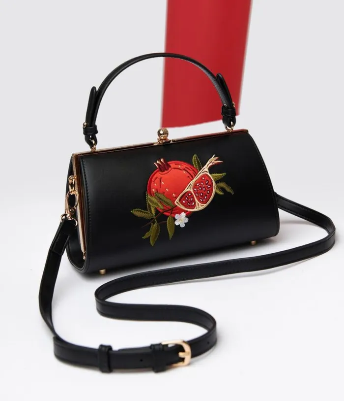 Banned 1950s Black and Red Pomegranate Handbag Accessories Unique Vintage Novelty Bags