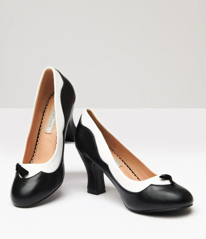 Banned Black and White Leatherette Bertie Heels Shoes Unique Vintage Heels