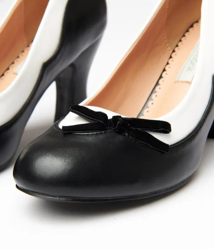 Banned Black and White Leatherette Bertie Heels Shoes Unique Vintage Heels