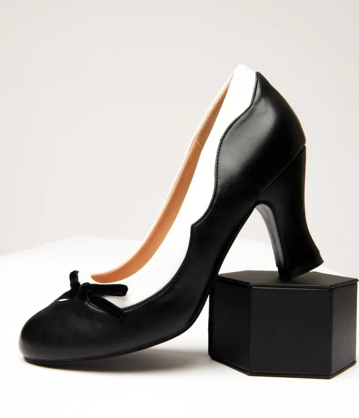 Banned Black and White Leatherette Bertie Heels Shoes Unique Vintage Heels