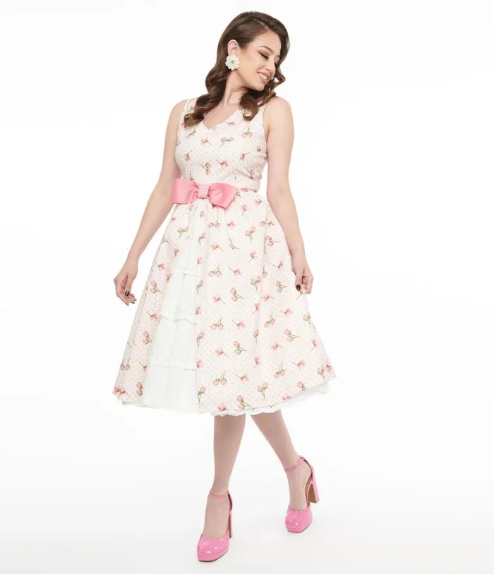 Barbie X 1960s Pink Rosebud Garden Party Swing Dress Dresses Unique Vintage Swing Barbie X 1960s Pink Rosebud Garden Party Swing Dress Dresses Unique Vintage Swing