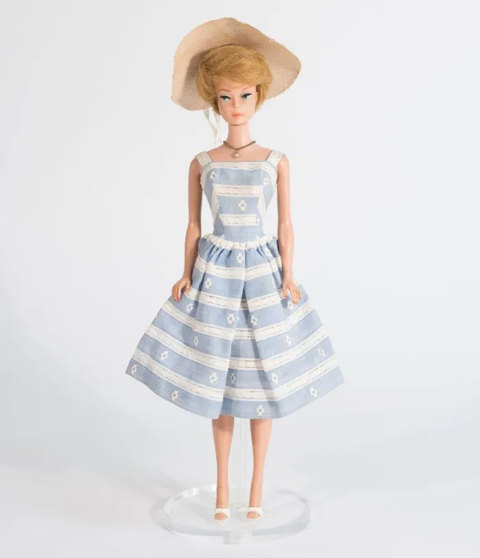 Barbie X Blue and White Suburban Shopper Sundress DressesPlus Unique Vintage Pocket Dresses