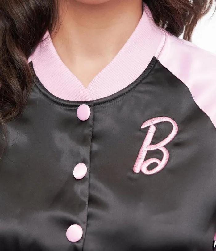 Barbie X Pink and Black OG Barbie Long Sleeve Bomber Jacket Clothing Unique Vintage Coats and Jackets