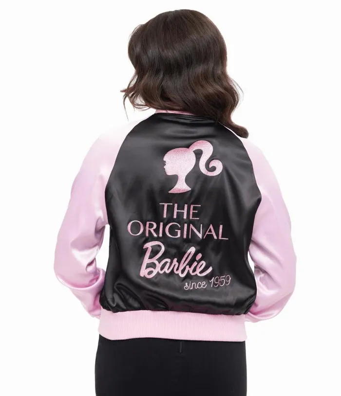 Barbie X Pink and Black OG Barbie Long Sleeve Bomber Jacket Clothing Unique Vintage Coats and Jackets