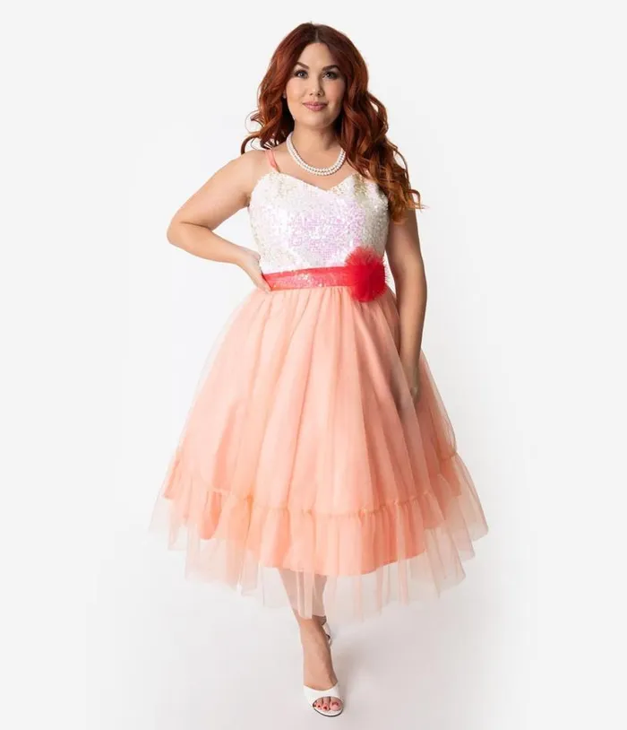 Barbie X Plus Size Peaches N Cream Chiffon Dress DressesPlus Unique Vintage Swing