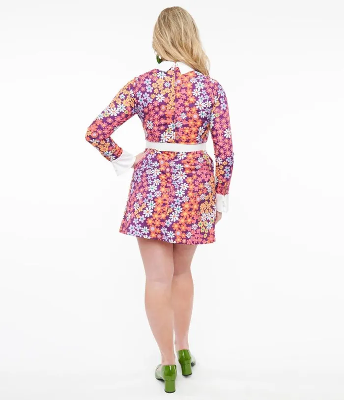 Barbie X Smak Parlour 1970s Purple Floral Short N Sweet Flare Dress Dresses Unique Vintage Pocket Dresses